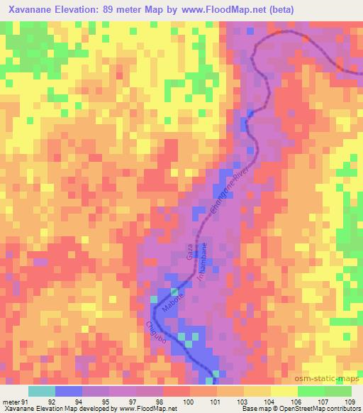 Xavanane,Mozambique Elevation Map