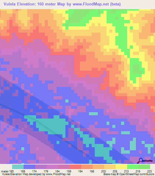 Vulela,Mozambique Elevation Map