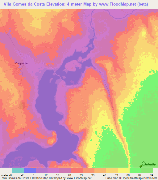 Vila Gomes da Costa,Mozambique Elevation Map