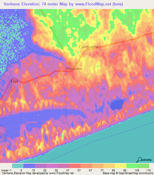 Venhene,Mozambique Elevation Map