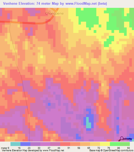 Venhene,Mozambique Elevation Map