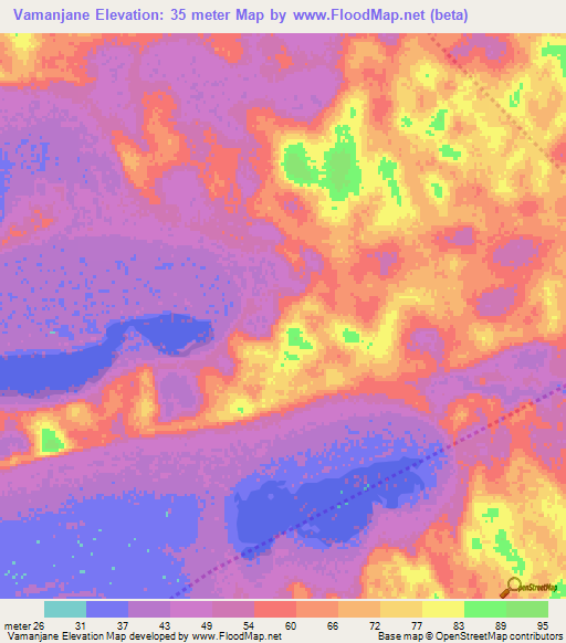 Vamanjane,Mozambique Elevation Map