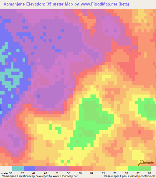 Vamanjane,Mozambique Elevation Map