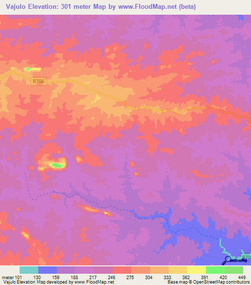 Vajulo,Mozambique Elevation Map