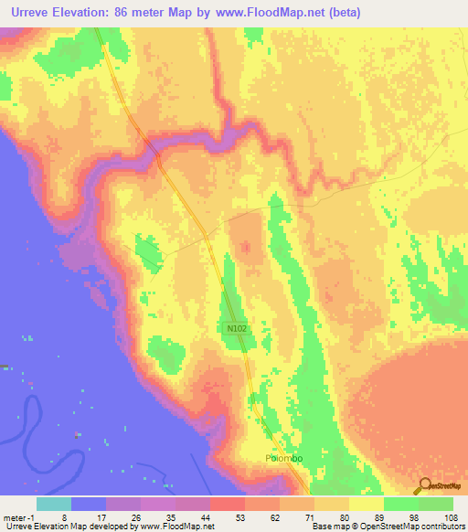 Urreve,Mozambique Elevation Map