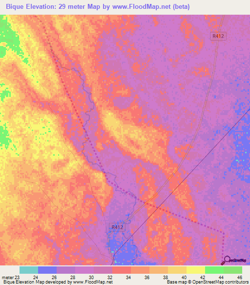 Bique,Mozambique Elevation Map