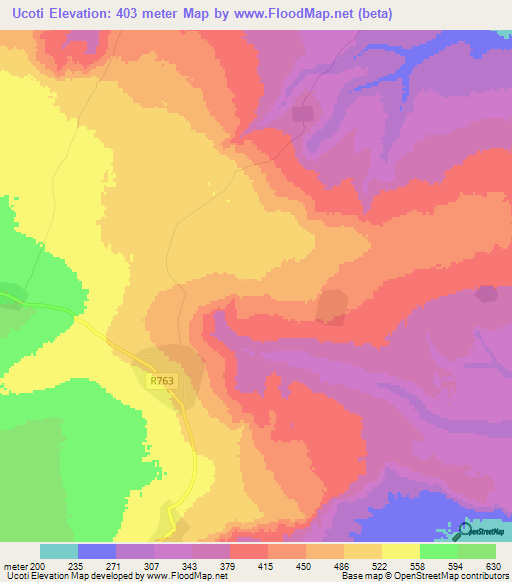 Ucoti,Mozambique Elevation Map