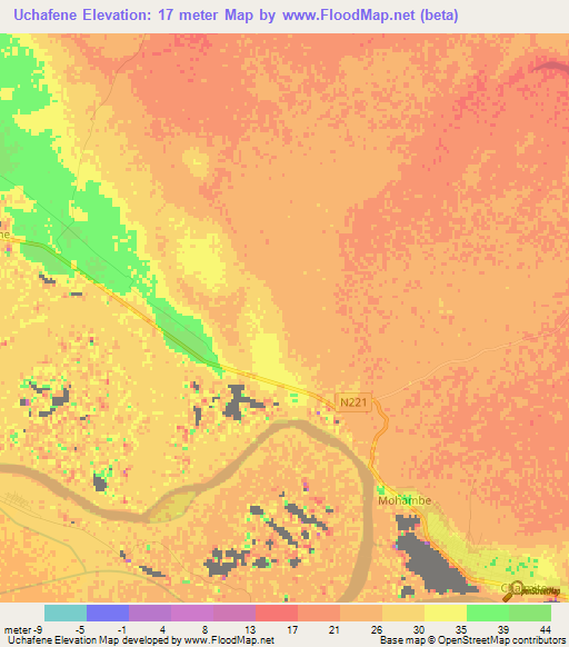 Uchafene,Mozambique Elevation Map