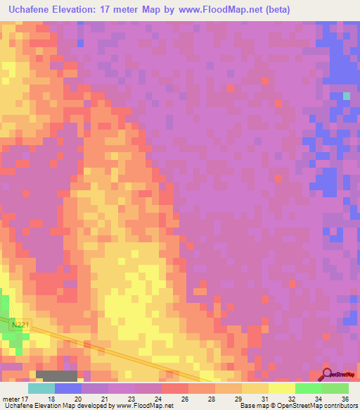 Uchafene,Mozambique Elevation Map