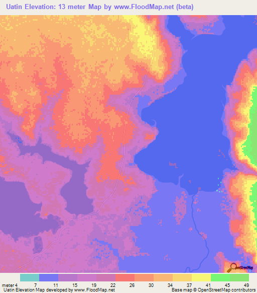 Uatin,Mozambique Elevation Map