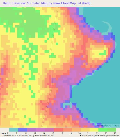 Uatin,Mozambique Elevation Map