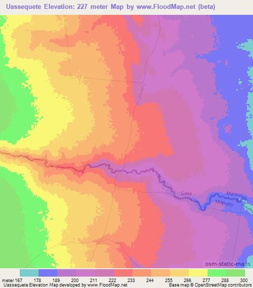 Uassequete,Mozambique Elevation Map