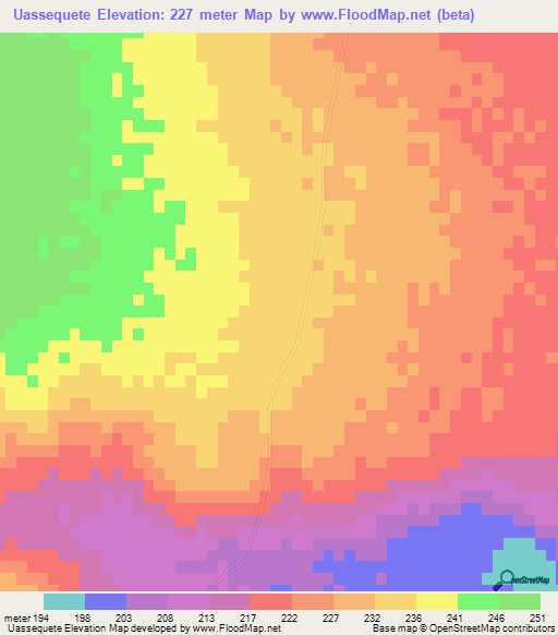 Uassequete,Mozambique Elevation Map