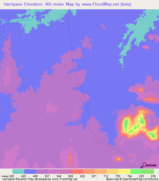 Uarripane,Mozambique Elevation Map