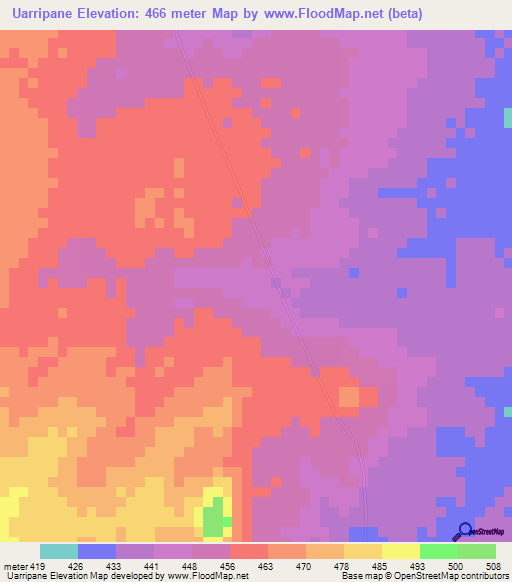 Uarripane,Mozambique Elevation Map