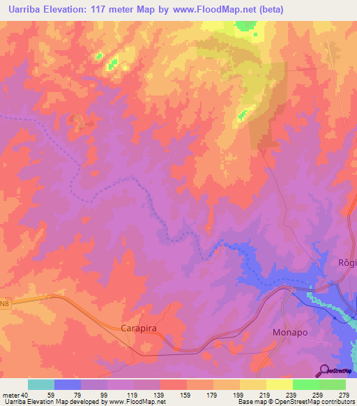 Uarriba,Mozambique Elevation Map