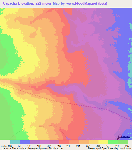 Uapacha,Mozambique Elevation Map