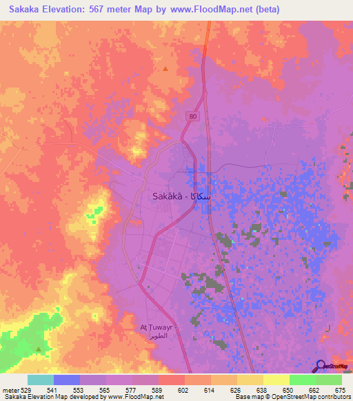 Sakaka,Saudi Arabia Elevation Map