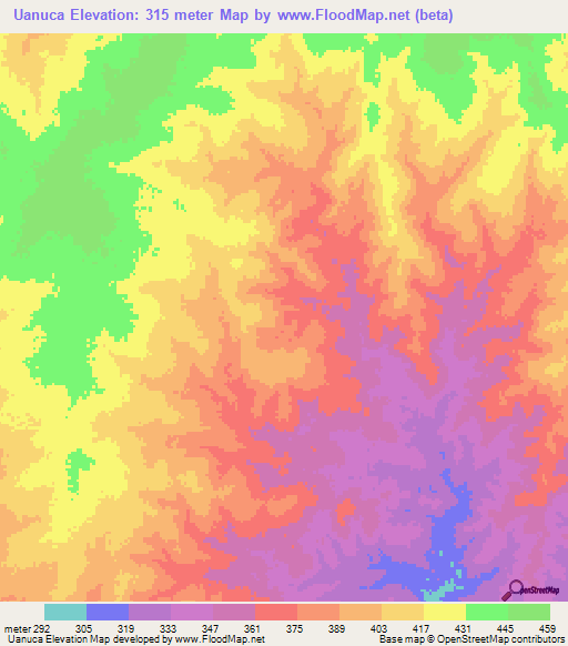 Uanuca,Mozambique Elevation Map