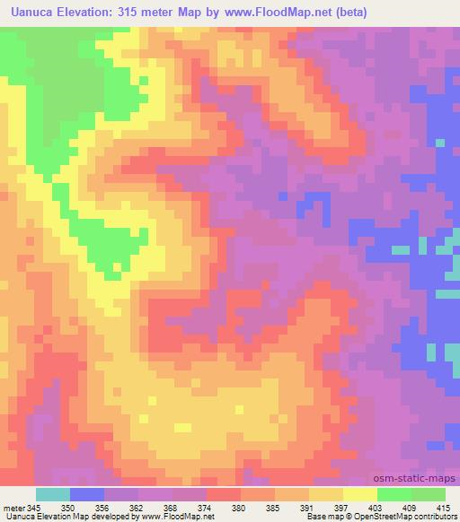 Uanuca,Mozambique Elevation Map