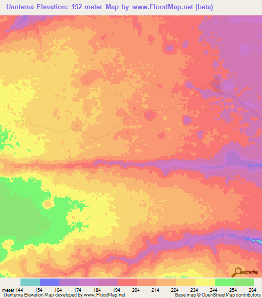 Uantema,Mozambique Elevation Map