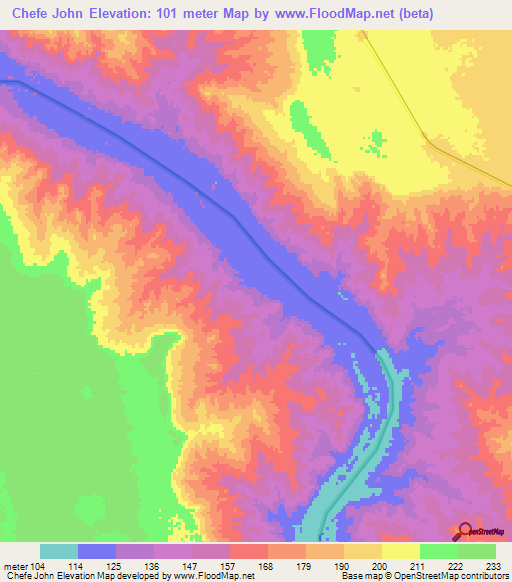 Chefe John,Mozambique Elevation Map