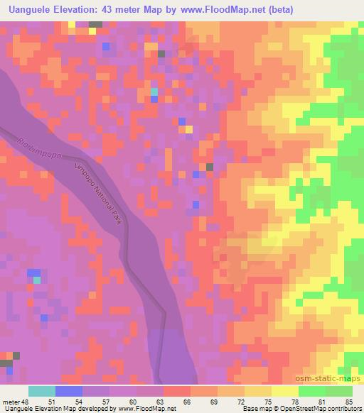 Uanguele,Mozambique Elevation Map