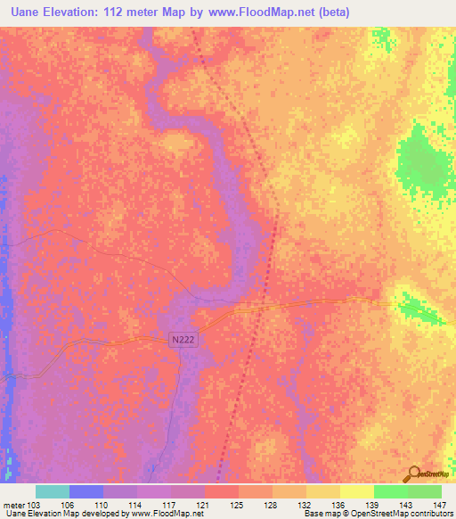 Uane,Mozambique Elevation Map