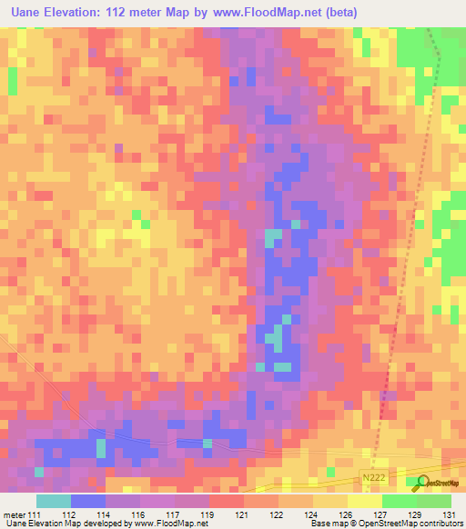 Uane,Mozambique Elevation Map