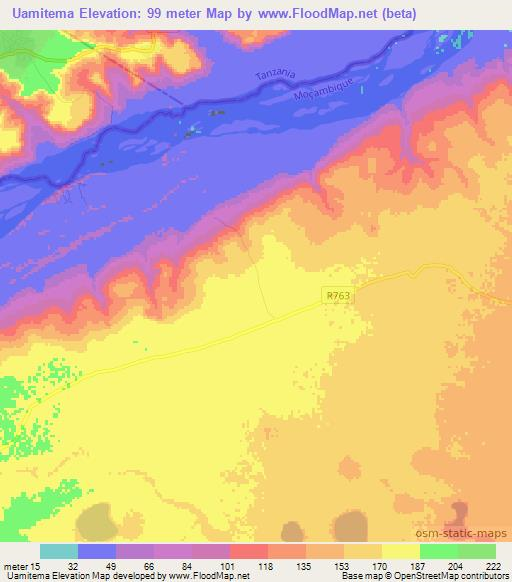 Uamitema,Mozambique Elevation Map