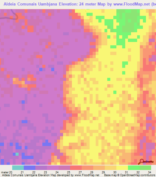 Aldeia Comunais Uambjana,Mozambique Elevation Map