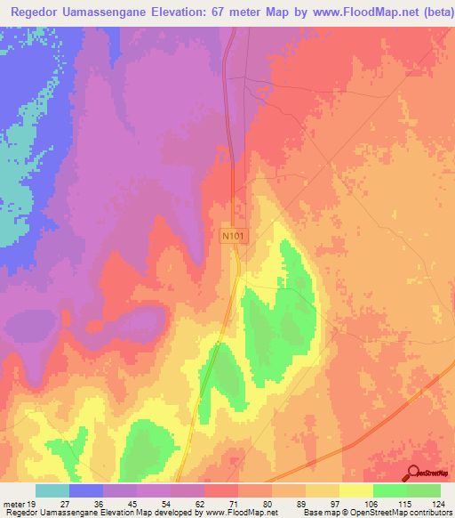 Regedor Uamassengane,Mozambique Elevation Map