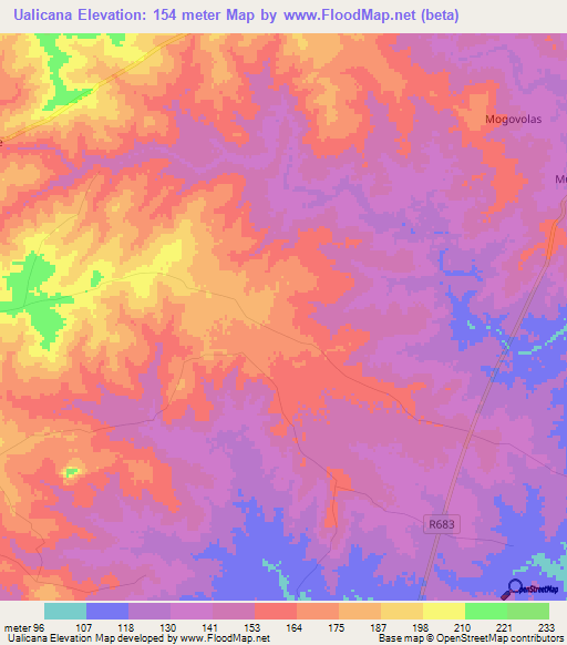 Ualicana,Mozambique Elevation Map