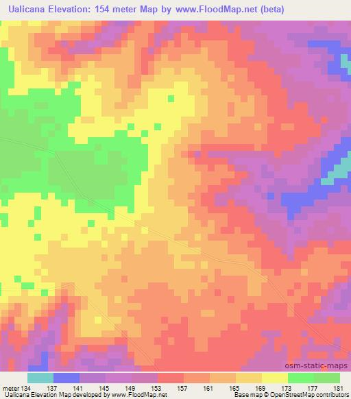 Ualicana,Mozambique Elevation Map