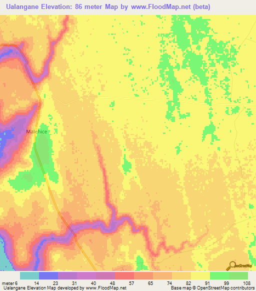 Ualangane,Mozambique Elevation Map