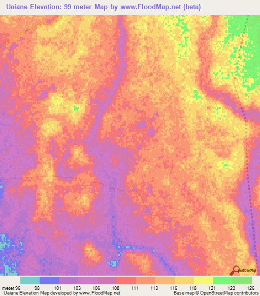 Uaiane,Mozambique Elevation Map