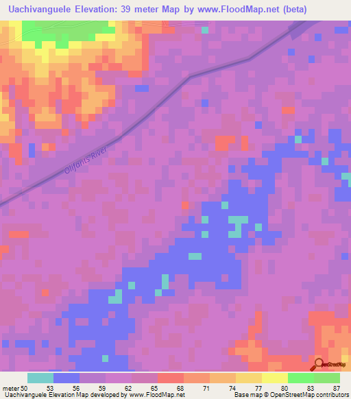 Uachivanguele,Mozambique Elevation Map