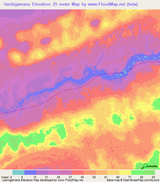 Uachigamana,Mozambique Elevation Map