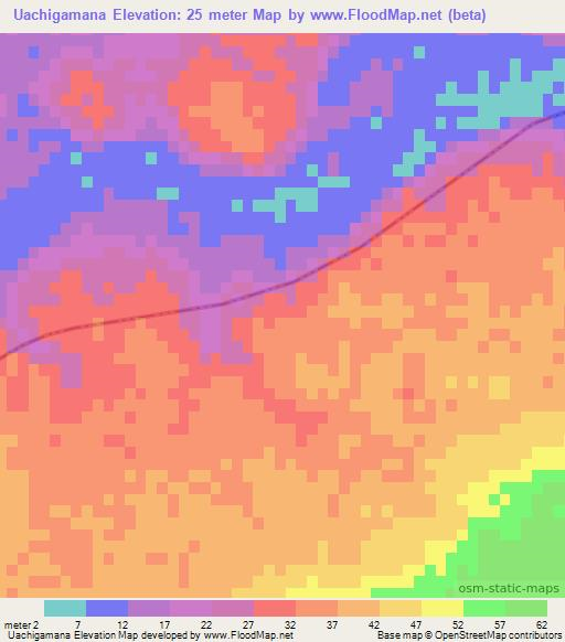 Uachigamana,Mozambique Elevation Map