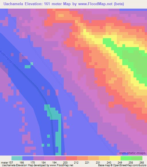 Uachamela,Mozambique Elevation Map