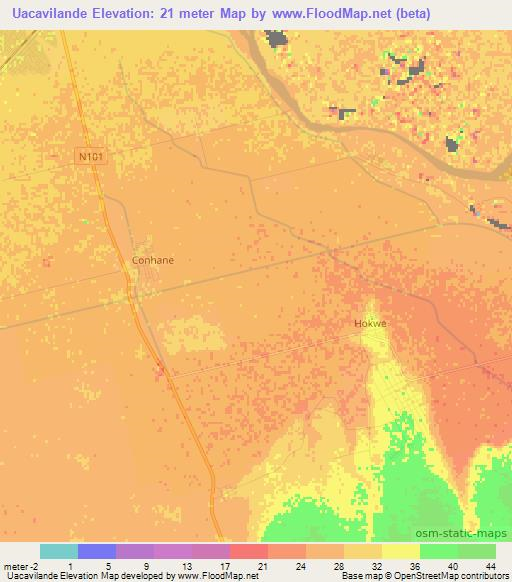 Uacavilande,Mozambique Elevation Map