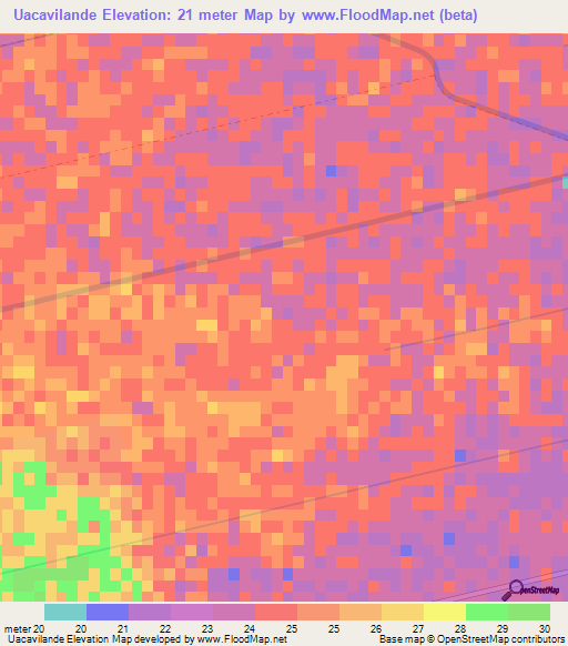 Uacavilande,Mozambique Elevation Map