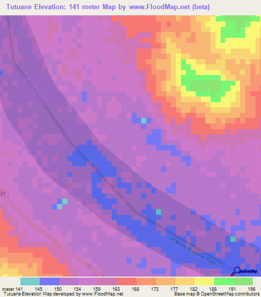 Tutuane,Mozambique Elevation Map