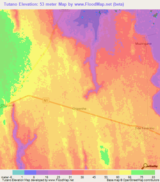 Tutano,Mozambique Elevation Map