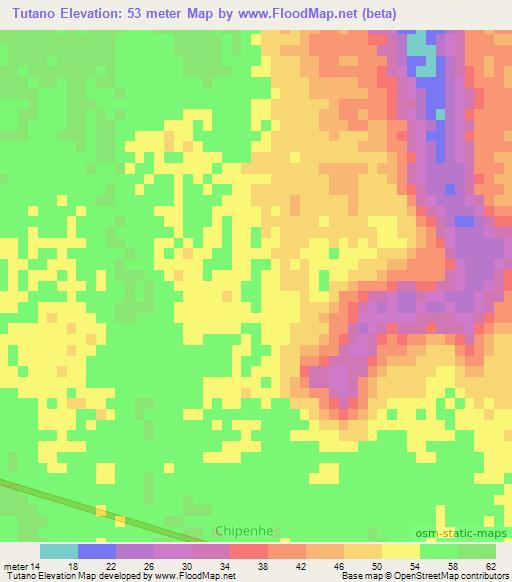 Tutano,Mozambique Elevation Map