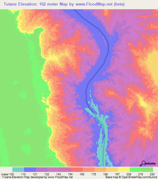 Tutane,Mozambique Elevation Map