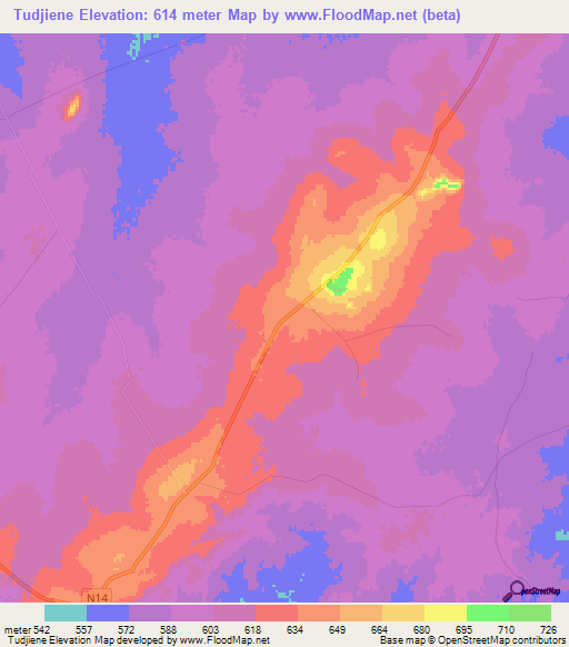 Tudjiene,Mozambique Elevation Map