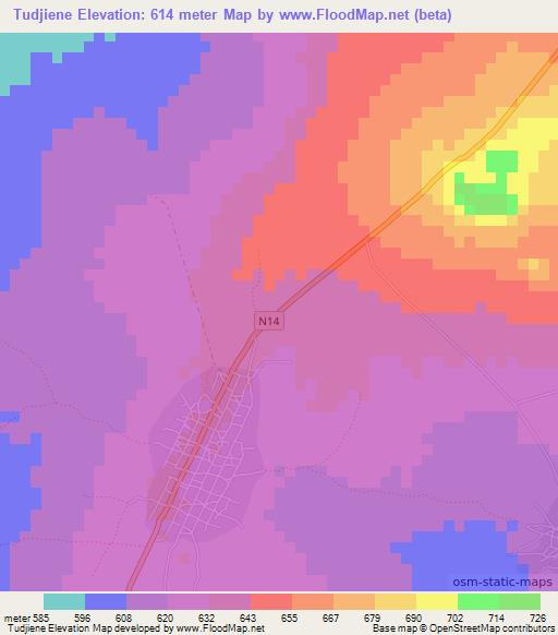 Tudjiene,Mozambique Elevation Map