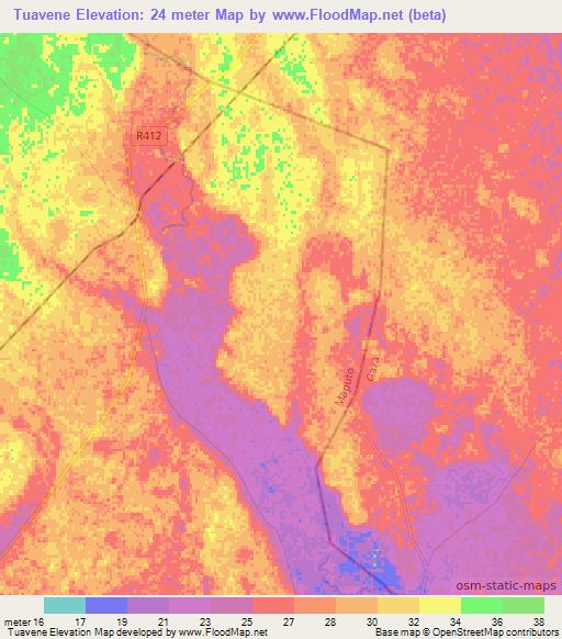 Tuavene,Mozambique Elevation Map