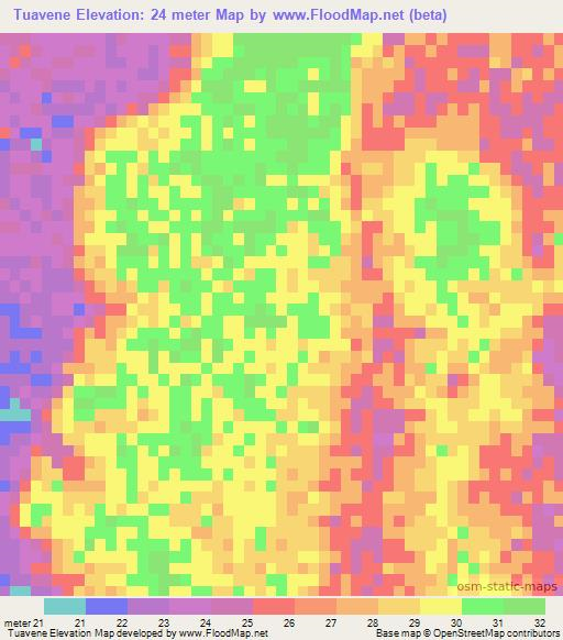 Tuavene,Mozambique Elevation Map